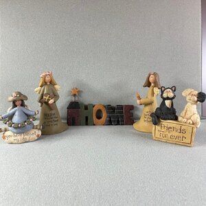 Vtg Lot Suzi Skoglund B Lloyd Blossom Bucket Primitive Figurines Cat Angel Home